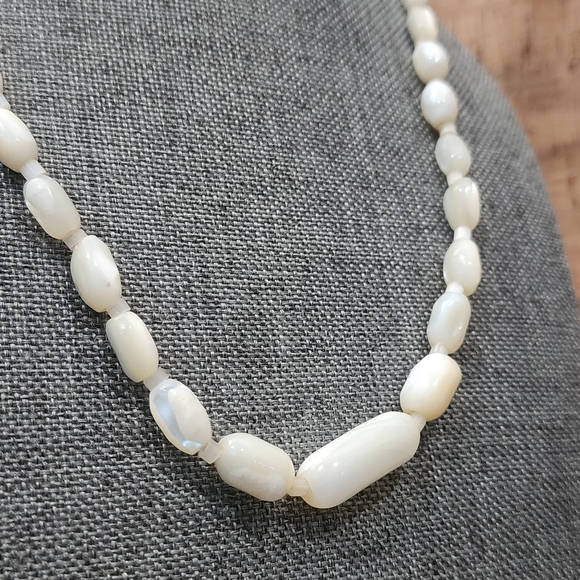Mother of Pearl Beaded Necklace, Creamy White, Vintage-Inspired - Picture 2 of 12